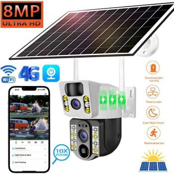 Cámara Solar Inalámbrica 4K 8MP para Exterior con Wifi, 4G, Sim, Vigilancia, Pantalla Doble y Panel Impermeable IP