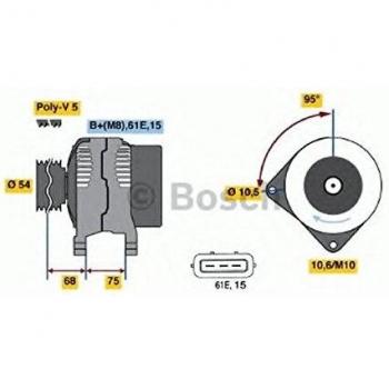 Alternador BOSCH 0 986 045 031 - Alternador de automóvil, marca BOSCH, modelo 0 986 045 031, diseñado para proporcionar energía eléctrica al sistema eléctrico del vehículo y cargar la batería, compatible con múltiples