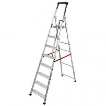 Escalera de tijera profesional plegable de aluminio Hailo Alu Pro con 8 peldaños antideslizantes y capacidad de carga de 150 kg