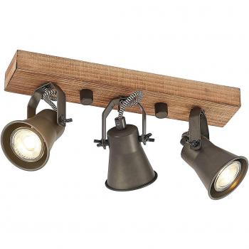 Lindby Grandesa foco de techo vintage de madera marrón con 3 luces GU10 para salón y comedor