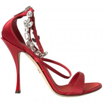 Dolce & Gabbana Keira Red Satin Crystals Sandals Heels Shoes - EU39/US8.5