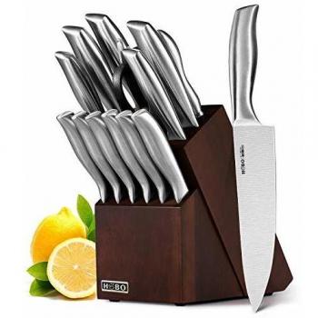 Knife Set, HOBO 14-Piece Kitchen Knife Set with Block Wooden, Self Sharpening for Chef Knife Set, Japan Stainless Steel, Boxed Knife Sets