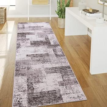 Alfombra de salón pelo corto con dibujo geométrico, tamaño 80x150 cm, color beige 2, diseño moderno y abstracto