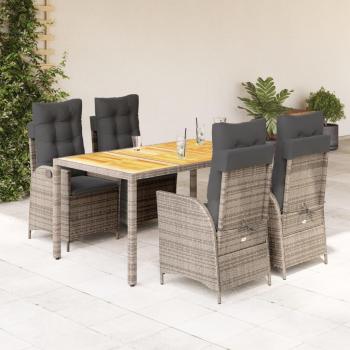5 Piece Grey Poly Rattan Garden Dining Set with Cushions