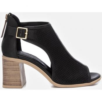 Sandalia abotinada de piel para mujer - negro