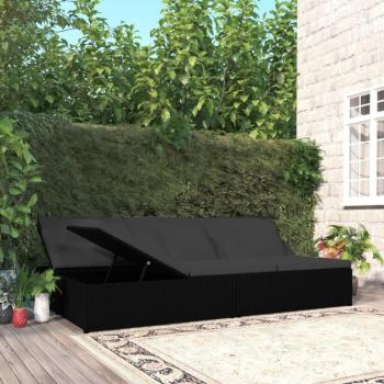 vidaXL Black Poly Rattan Reclining Sun Lounger with Cushions