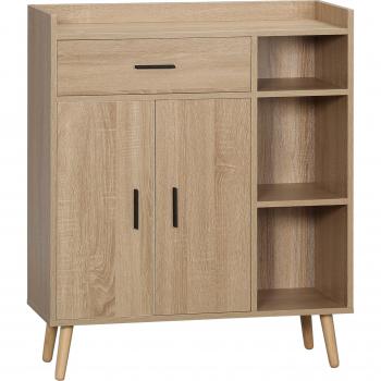 Aparador de Salón Moderno con 2 Puertas 1 Cajón y 3 Estantes Abiertos 80x30x96,5 cm Natural