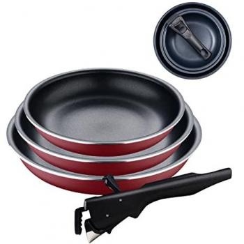 Juego de Sartenes Bergner Click&Cook de 4 Piezas (18, 20 y 24 cm) con Mango Ergonómico Extraíble | Aluminio Prensado y Antiadherente | Compatible con Todo Tipo