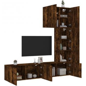 Mueble de TV de pared 5 piezas en madera de ingeniería color roble ahumado, vidaXL