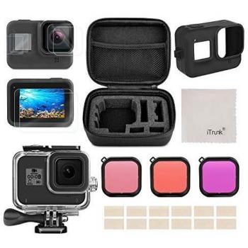 Kit de Accesorios para GoPro Hero 8 Black, iTrunk 24 en 1 con Paquete Pequeño para la Carcasa Impermeable Protector de Pantalla Filtro Rojo Funda de Silicona para GoPro Hero 8 Black Cámara de Acción