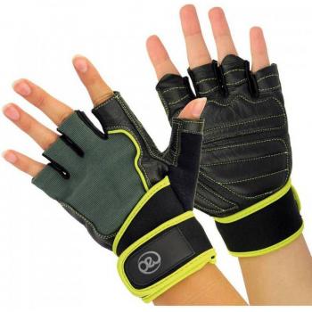 Fitness Mad Leather Weight Training Gloves Black/Green Unisex