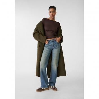 Stradivarius Mid-Rise Comfortable Straight-Leg Jeans - Dark Black Denim