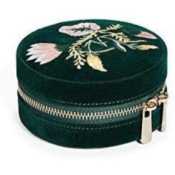 Joyero de Viaje Redondo Zoe de Terciopelo Verde con Cremallera Wolf 1834