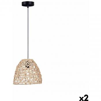 Lámpara de Techo Natural Ratán Cónica 25 x 21 x 25 cm (2 Unidades)