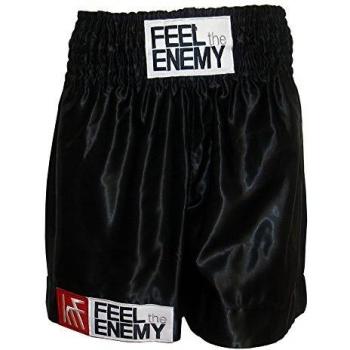 KRF Feel The Enemy Boxing Liso Pantalones Cortos de Boxeo, Hombre, Negro, M