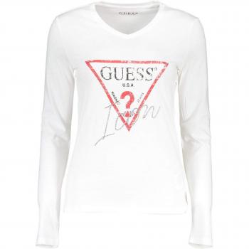Guess LS Vn Icon tee, Camiseta de Manga Larga para Mujer, Blanco
