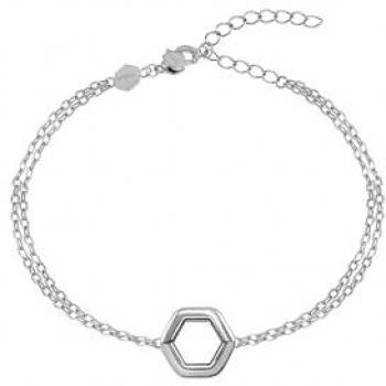 Pulsera de Acero Espejado para Mujer Breil Hexagonia con Cadena Doble Fina y Elemento Hexagonal, Longitud Ajustable 15-21 cm, Color Plata