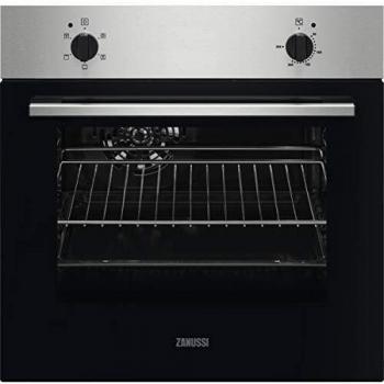 Zanussi ZOHNC0X1 Horno Multifunción, 4 funciones, Mandos fijos, Antihuellas, 2 niveles de cocción, Ventilador tangencial, Puerta fácil limpieza, Inox, Clase A, 53 Litros