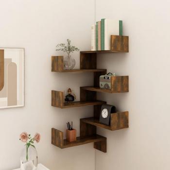vidaXL Wall Corner Shelves - 2 pcs - Smoked Oak - 40x40x50 cm - Engineered Wood