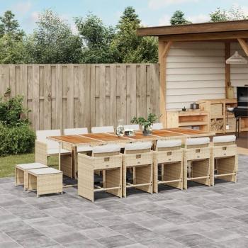 15-Piece Beige Poly Rattan Garden Dining Set with Cushions
