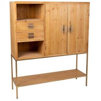 Aparador Industrial de Madera y Metal WANDERLUST DECO 120x37.5x139.5 Cm - Elegante Diseño en Líneas Rectas