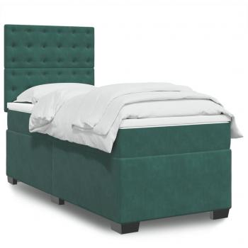 Cama box spring suave con colchón de terciopelo verde oscuro 90x190 cm