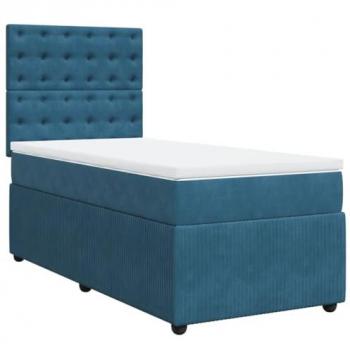 Cama box spring suave con colchón de terciopelo azul oscuro 90x190 cm
