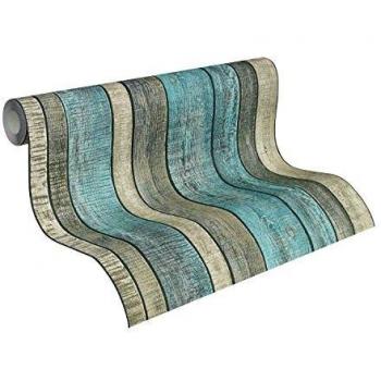 Papel Tapiz Vintage Efecto Madera Azul Gris 10.05 m x 0.53 m