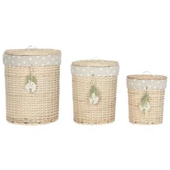 Juego de Cestas Home ESPRIT Verde Natural Mimbre 45 x 45 x 55 cm 3 Piezas