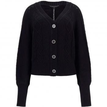 Guess Jeans Elegant Long Sleeve Black Cardigan with Contrast Details - M