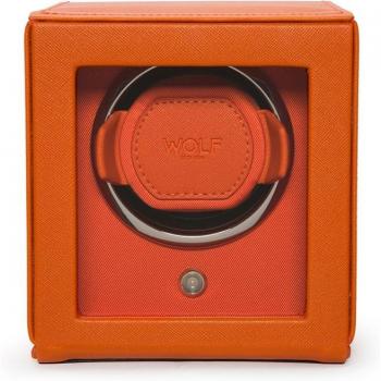 Wolf Cub Orange Leather Single Watch Winder with Jewelry Compartment