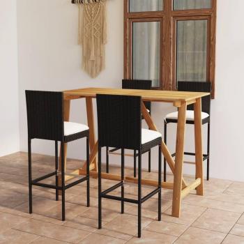 5-Piece Black Garden Bar Set with Cushions