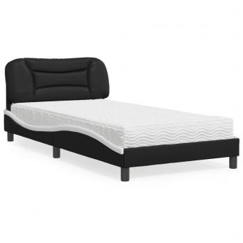 Cama con colchón de cuero sintético blanco y negro 100x200 cm Vidaxl