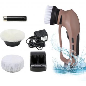 EVERTOP Pulidor Electríco de Zapatos Aparato con Asa Portátil y Batería Recargable de Lustrar Cartera, Zapatos, Sofá, Marrón