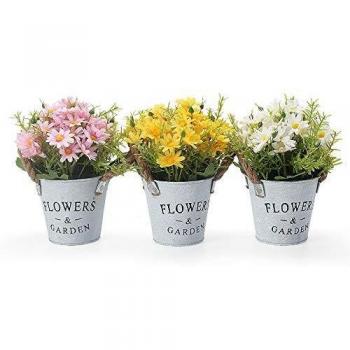 GoMaihe Pequeña Margarita Artificiales Decoración Jarrones, Flores Artificiales Decorativas Maceta 3Pcs, Plantas Artificiales Adecuado para El Hogar Oficina Decoración Jardín Baño Cocina Balcón