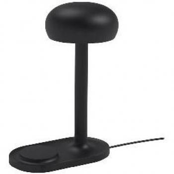 Lámpara de mesa LED Emendo con carga inalámbrica Qi, negra y táctil