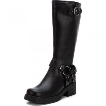 Bota de mujer Refresh 172122 negra con cremallera y hebillas decorativas, talla 36