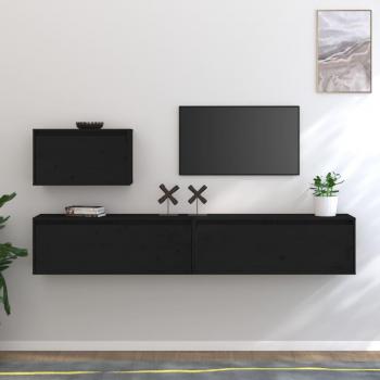 Mueble de TV 3 piezas madera maciza de pino negro vidaXL