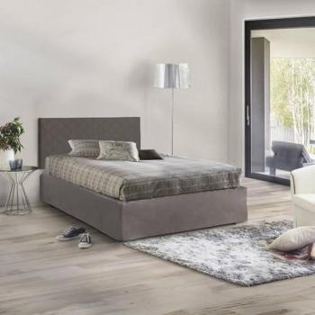 Cama Plaza y Media Cleide con Cabecero de Ecopiel, Base Ortopédica y Colchón Incluido, 120x190 cm, 100% Made in Italy, Color Tortora