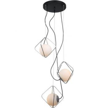 Lámpara colgante moderna Canto Chrome, negro, 3 luces, regulable E27, pantalla blanca