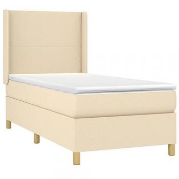 Cama box spring con colchón y luces LED, tela crema, 90x200 cm