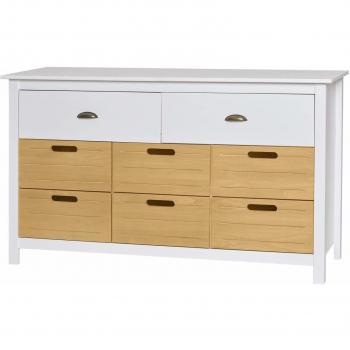 Cómoda de Madera Maciza de Pino y Blanco, 130 x 80 x 45 cm, con cajones