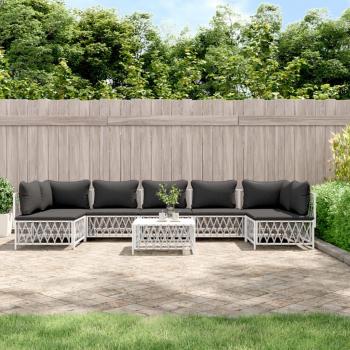8-Piece White Steel Garden Lounge Set with Cushions