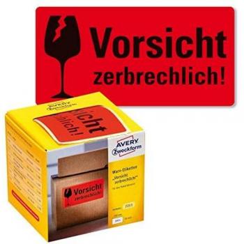 Etiquetas de Advertencia Vorsicht zerbrechlich! (Cuidado, Frágil) Neon Rojo - 100 x 50 mm, 200 Piezas en Rollo
