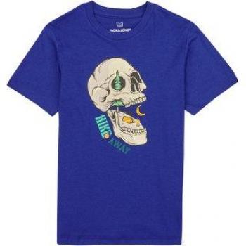 Camiseta de manga corta Jack & Jones JJHIKER TEE SS CREW NECK JNR para niño en color azul con print de calavera