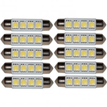 AERZETIX: 10 x Bombillas blanco C5W 12V 4LED SMD 41mm con efecto Xenon para iluminacion interior, luz del techo, luces umbrales de puertas, del compartimiento del motor y del maletero, luz de matricula