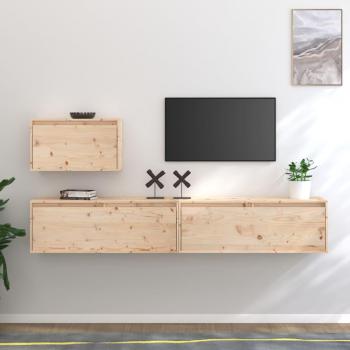 Mueble para TV de 3 piezas en madera maciza de pino - Mueble de salón, mesa de TV, mueble televisor