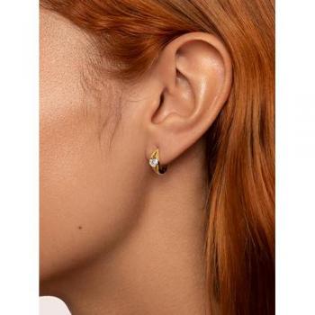 Pendiente Suelto Aro Heart - Pendiente Suelto en Latón con acabado de Baño en Oro de 18 Kt y con Motivo Corazón - Pendiente con Detalles en Circonitas - Joyas para Mujer