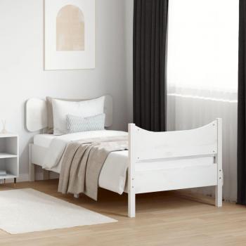 Cama solar sin colchón blanca 90x200 cm de madera maciza de pino con estructura de cama y cabecero