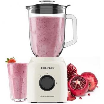 Batidora de Vaso Taurus Optima Vintage 1500W, Jarra de Cristal 1.8L, Cuchillas de Acero Inoxidable, Función Pica Hielo, 2 Velocidades y Turbo,